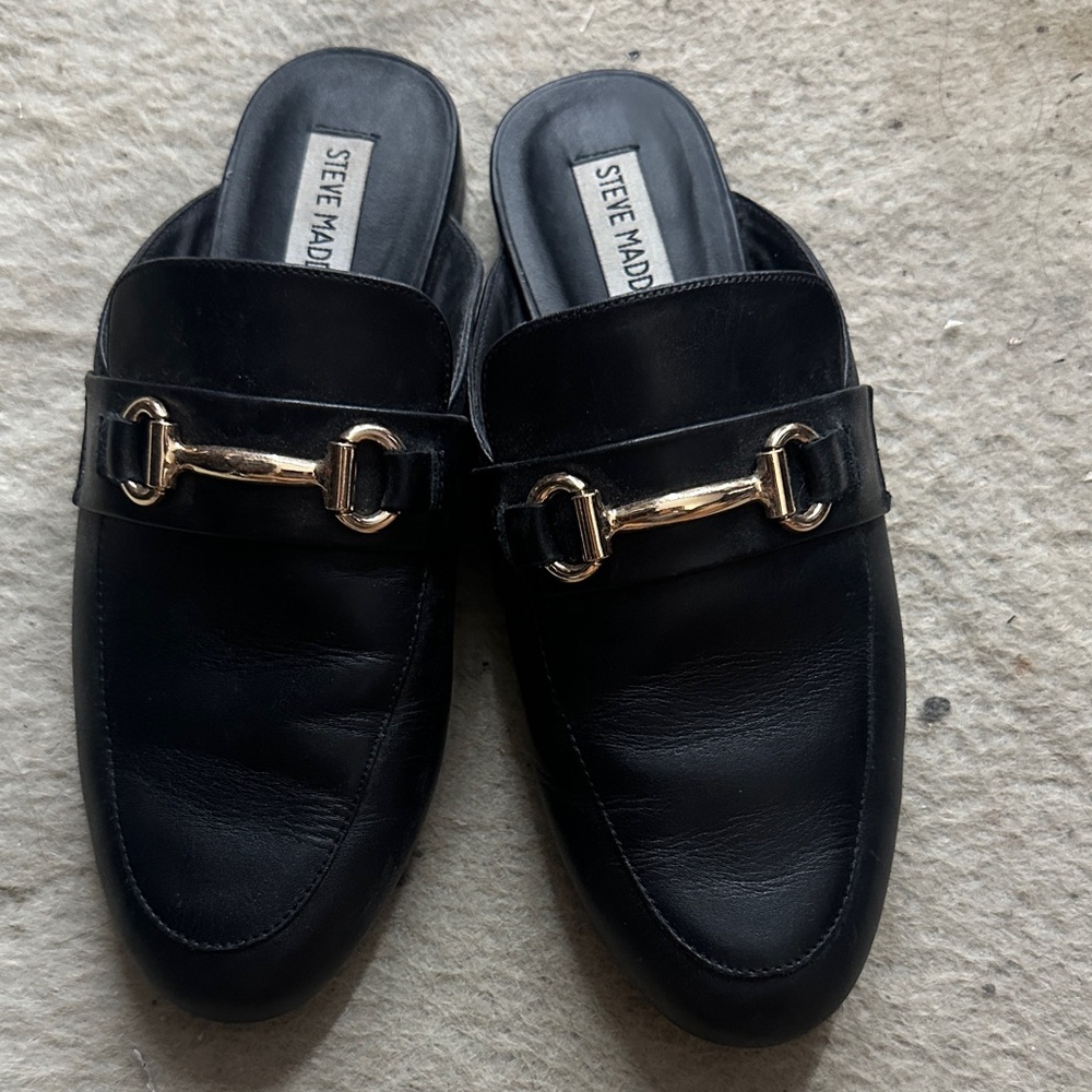 Steve Madden Black Slip-On Shoes with Gold Detail